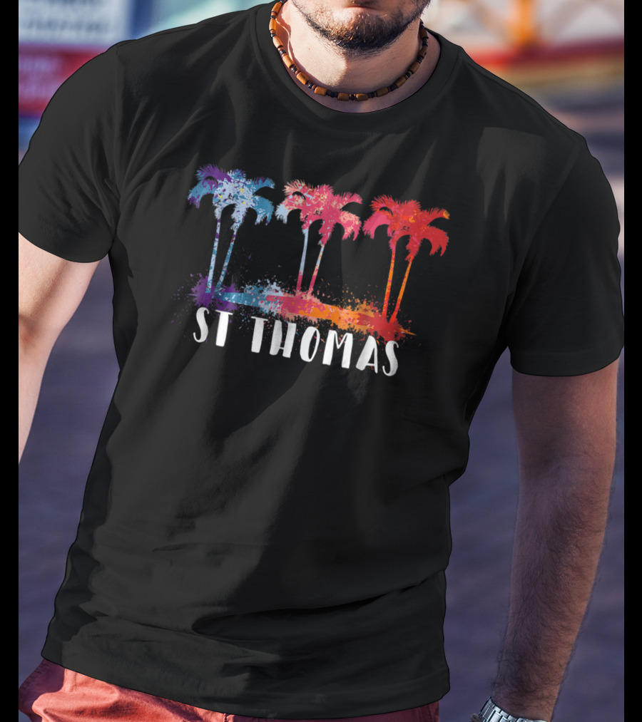 St Thomas Virgin Islands Tropical Palm Trees Paint T-Shirt