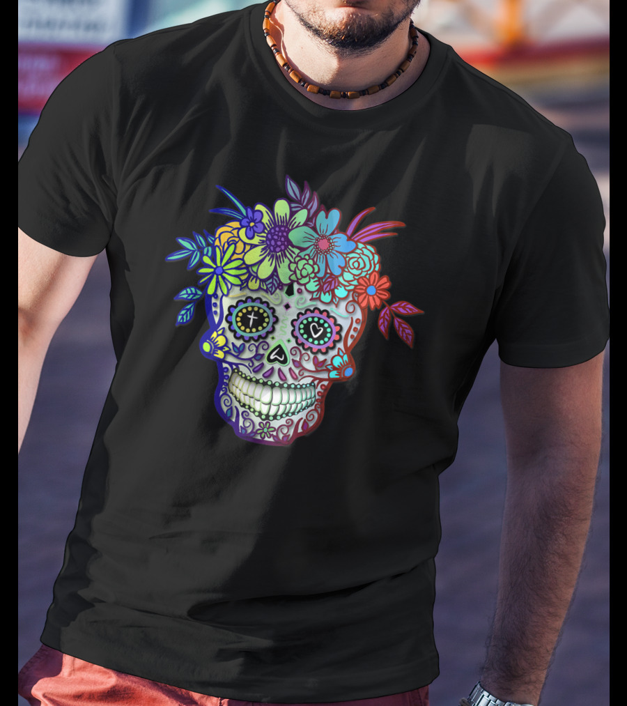 Sugar Skull Dia De Los Muertos Colorful Floral Day Of The Dead T-Shirt