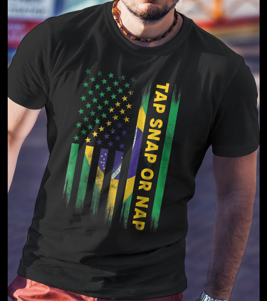 Tap Snap Or Nap Jiu Jitsu BJJ Brazil US Flag T-Shirt