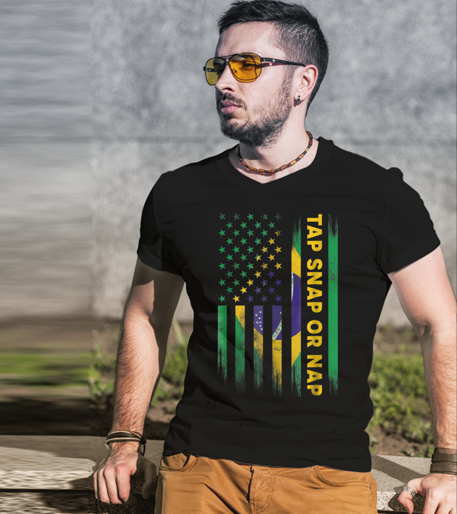 Tap Snap Or Nap Jiu Jitsu BJJ Brazil US Flag T-Shirt