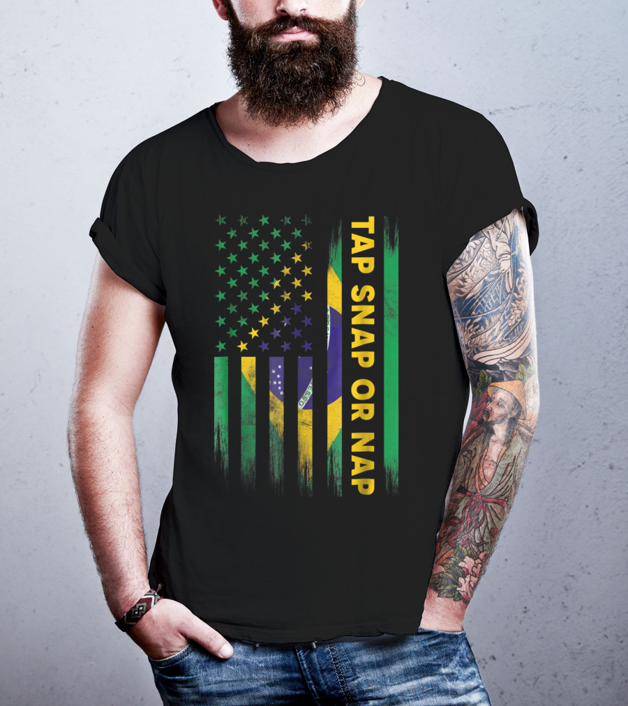 Tap Snap Or Nap Jiu Jitsu BJJ Brazil US Flag T-Shirt