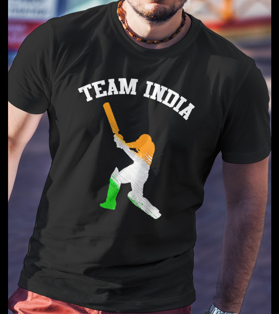 Team India Cricket Batting Silhouette Tricolor Fan Jersey T-Shirt
