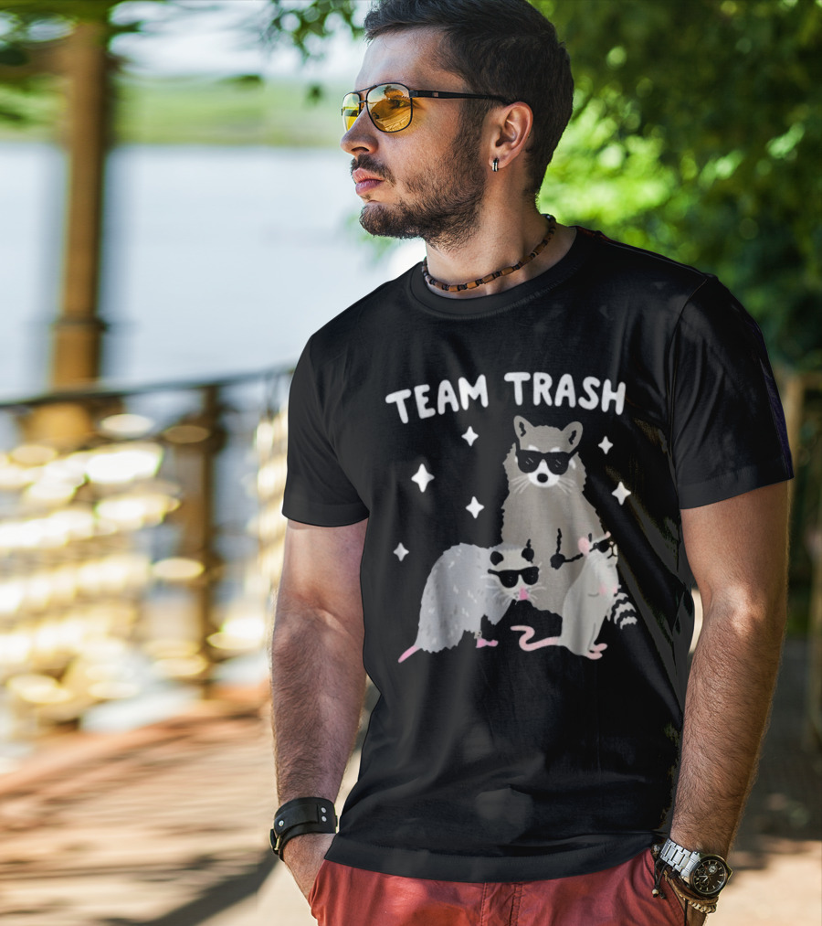 Team Trash Opossum Raccoon Rat With Sunglasses And Stars T-Shirt