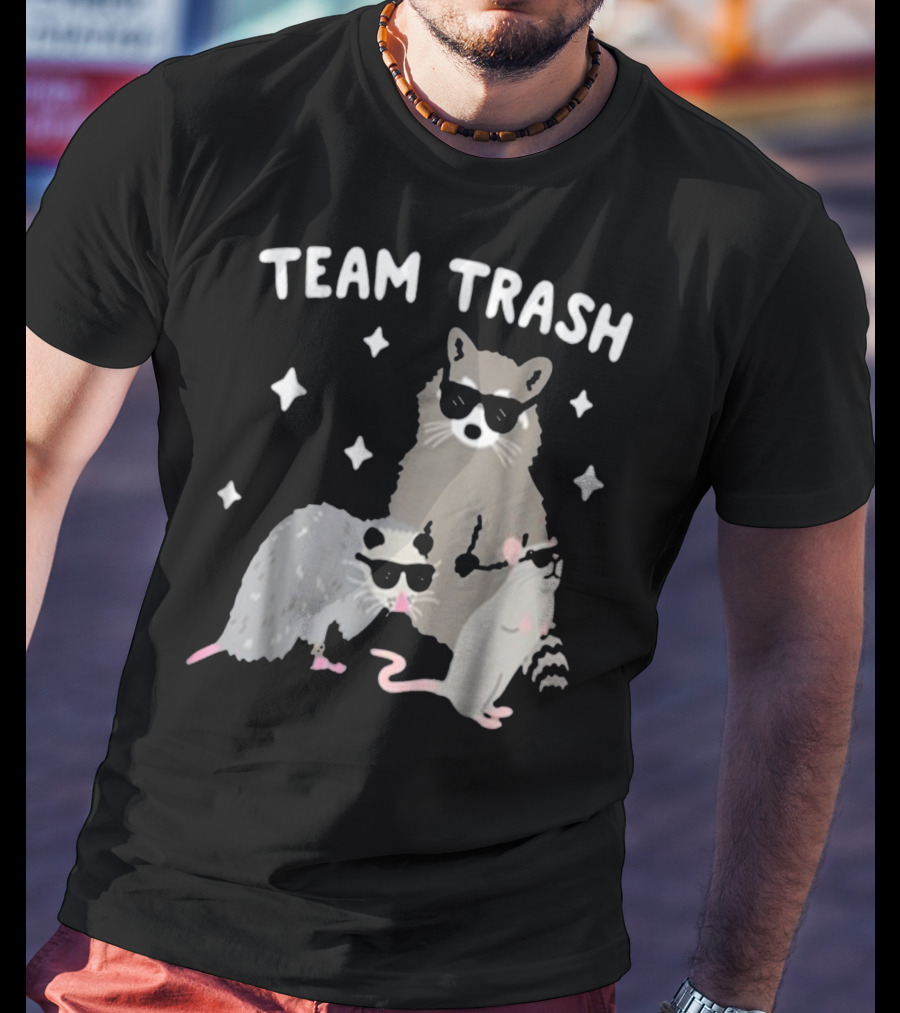 Team Trash Opossum Raccoon Rat With Sunglasses And Stars T-Shirt