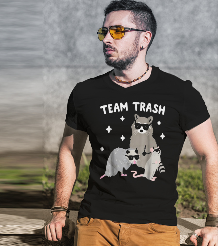 Team Trash Opossum Raccoon Rat With Sunglasses And Stars T-Shirt