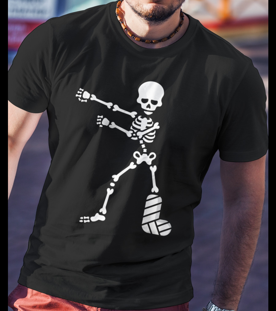 The Floss Dance Skeleton With Broken Leg Plaster Cast T-Shirt