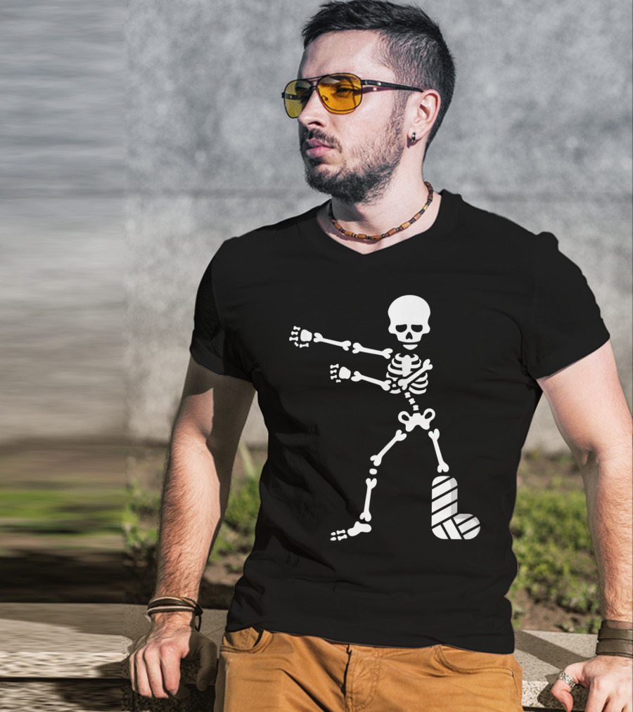The Floss Dance Skeleton With Broken Leg Plaster Cast T-Shirt