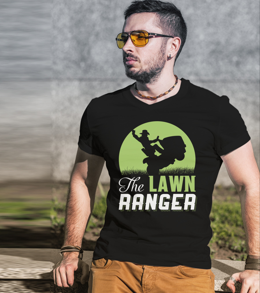 The Lawn Ranger Funny Mowing Cowboy On Ride-On Lawnmower T-Shirt