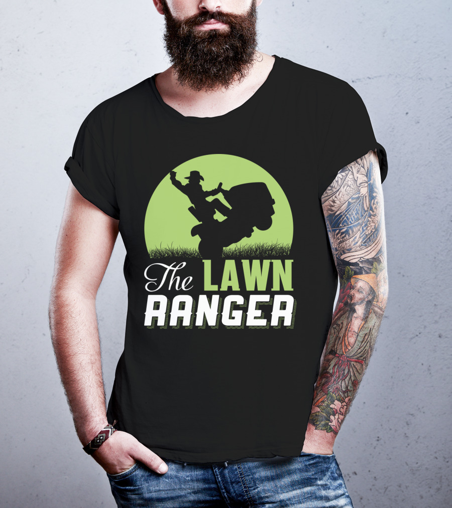 The Lawn Ranger Funny Mowing Cowboy On Ride-On Lawnmower T-Shirt