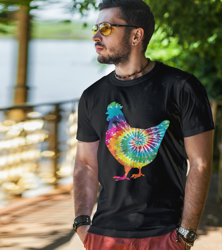 Tie Dye Chicken Hippy Farmer Hobby Farm Rainbow Burst T-Shirt