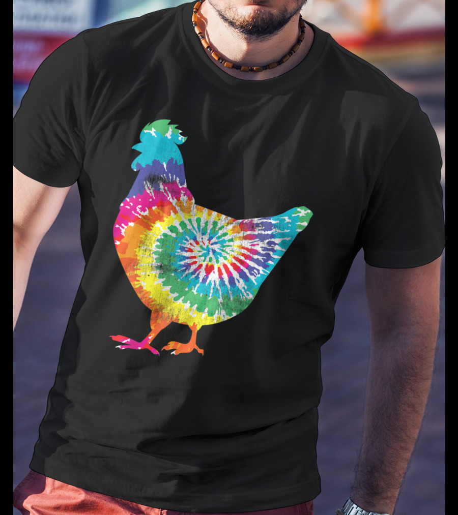 Tie Dye Chicken Hippy Farmer Hobby Farm Rainbow Burst T-Shirt