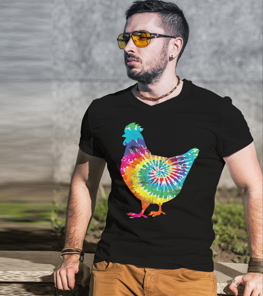 Tie Dye Chicken Hippy Farmer Hobby Farm Rainbow Burst T-Shirt