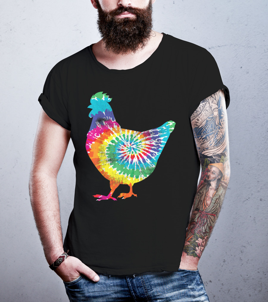 Tie Dye Chicken Hippy Farmer Hobby Farm Rainbow Burst T-Shirt