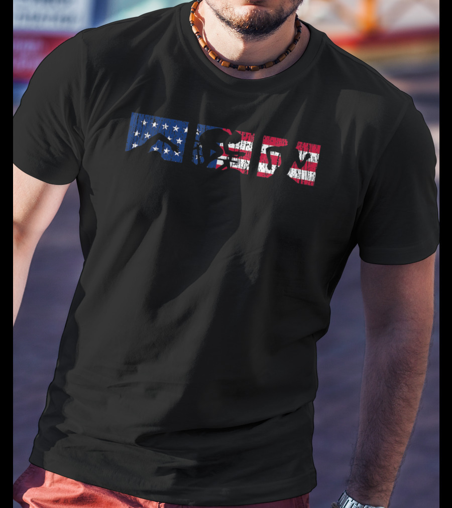 Triathlon Triathlete Run Bike American Flag T-Shirt