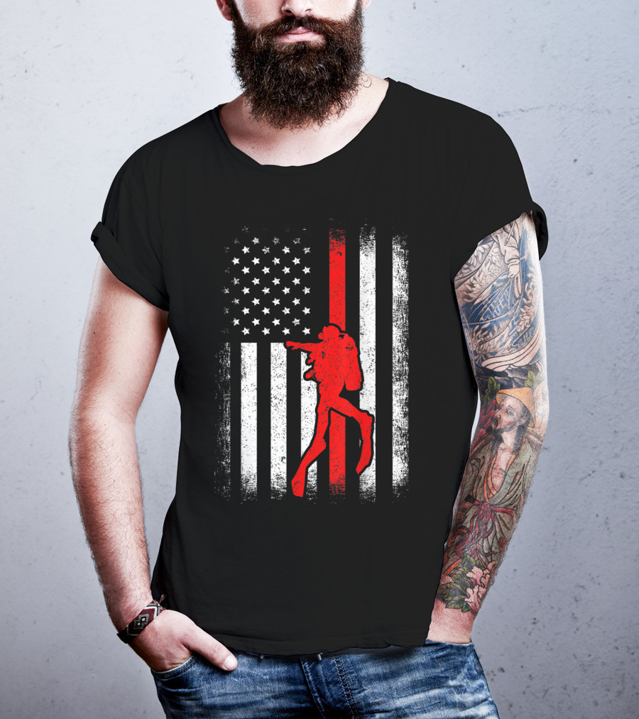 USA American Flag Red White Vintage Scuba Diving Iconic T-Shirt