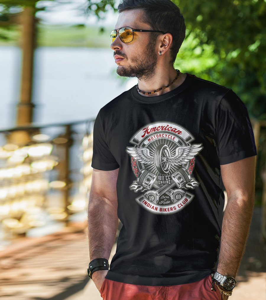 American Motorcycle Indian Bikers Club 1811 CC Engine Born To Ride 1969 T-Shirt