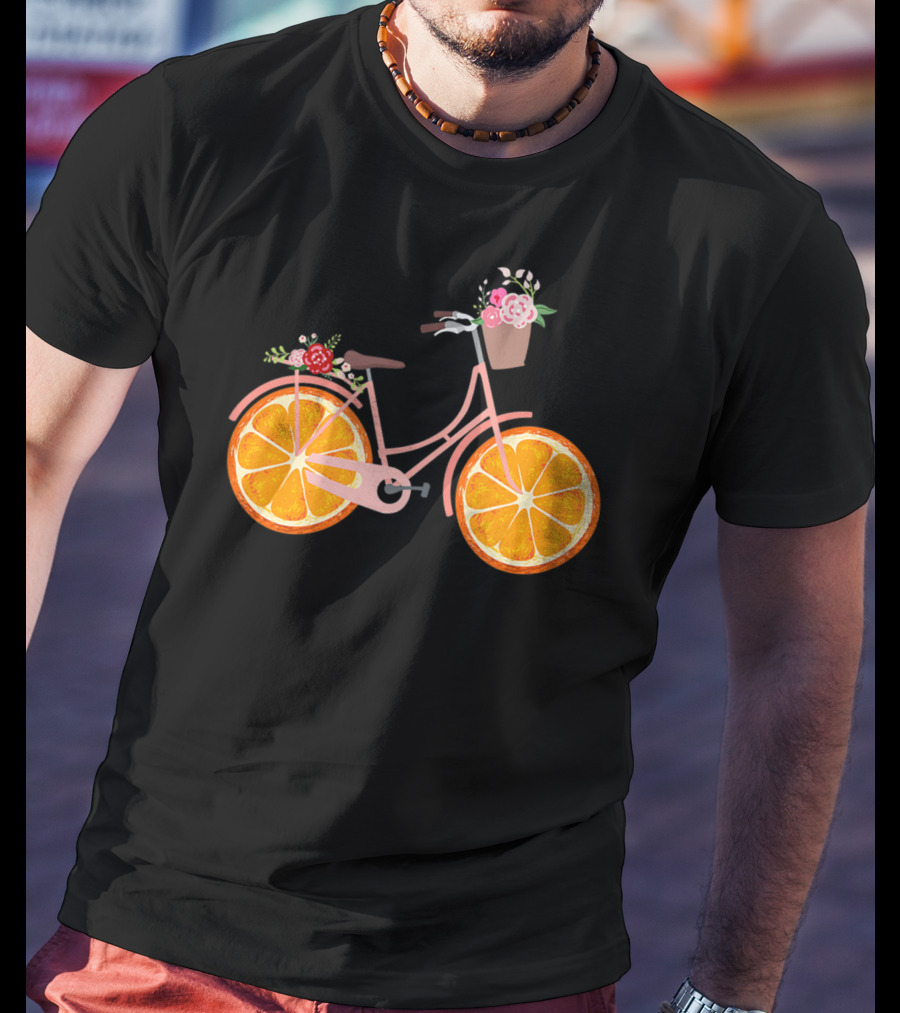 Vintage Bike Bicycle With Flower Basket And Orange Fruit Wheels T-Shirt