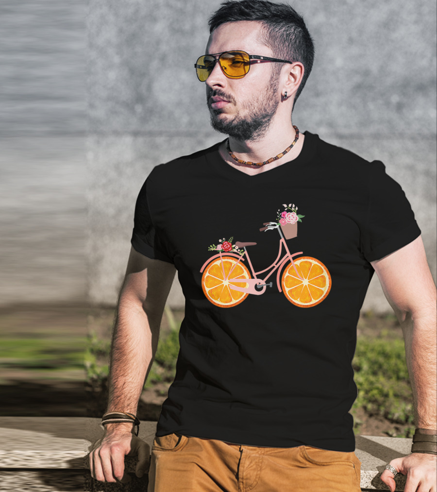 Vintage Bike Bicycle With Flower Basket And Orange Fruit Wheels T-Shirt