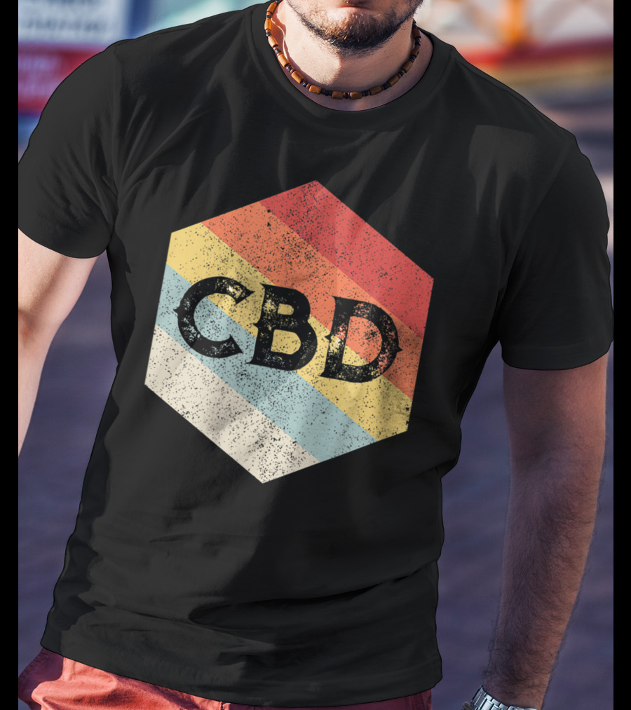 Vintage CBD Retro Hexagon Distressed Stripes T-Shirt