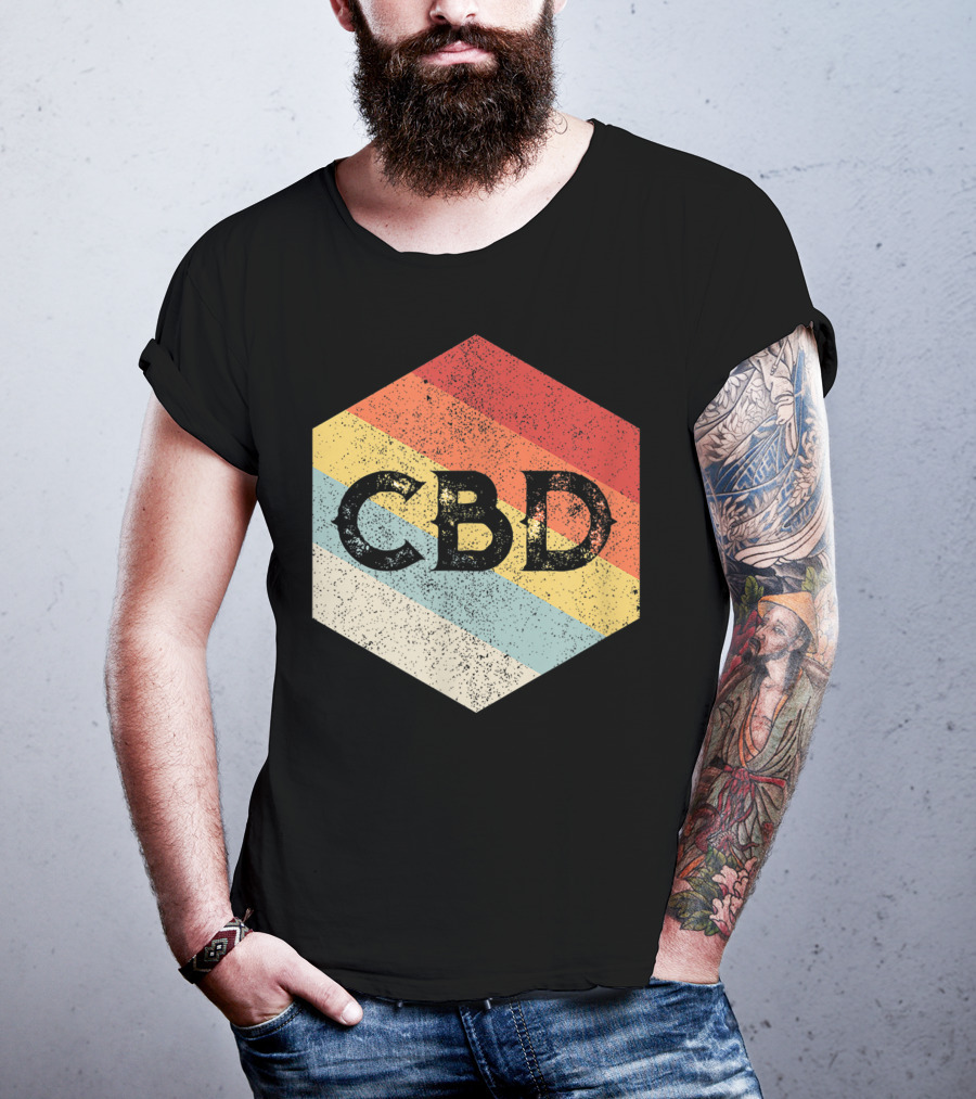 Vintage CBD Retro Hexagon Distressed Stripes T-Shirt