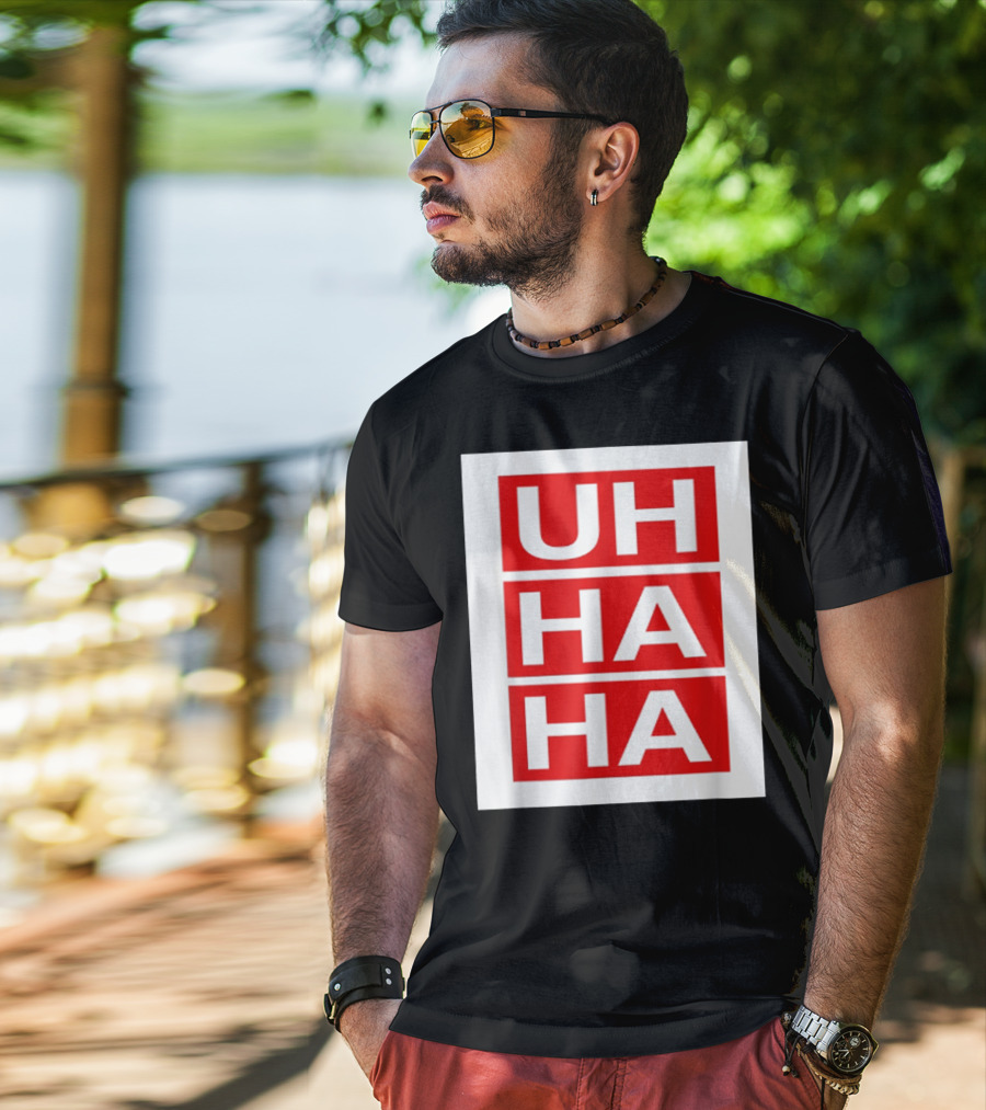 UH HA HA Graphic On Red Blocks T-Shirt