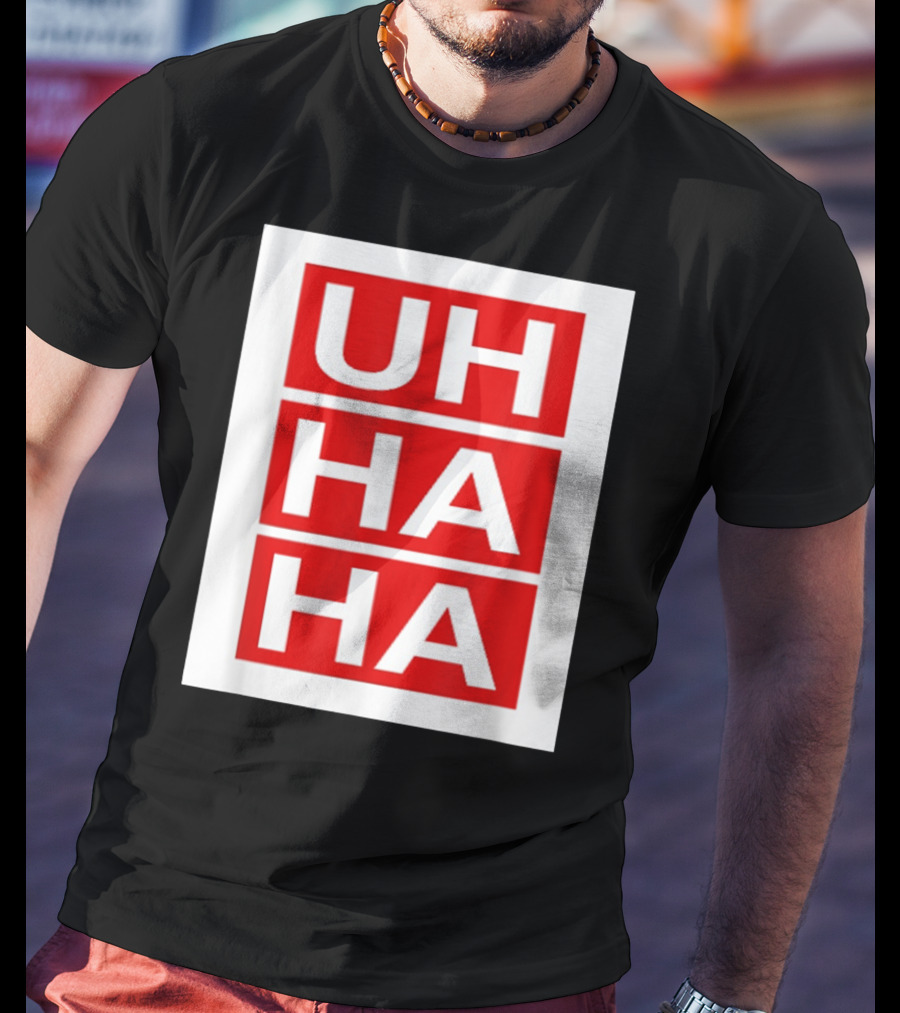 UH HA HA Graphic On Red Blocks T-Shirt