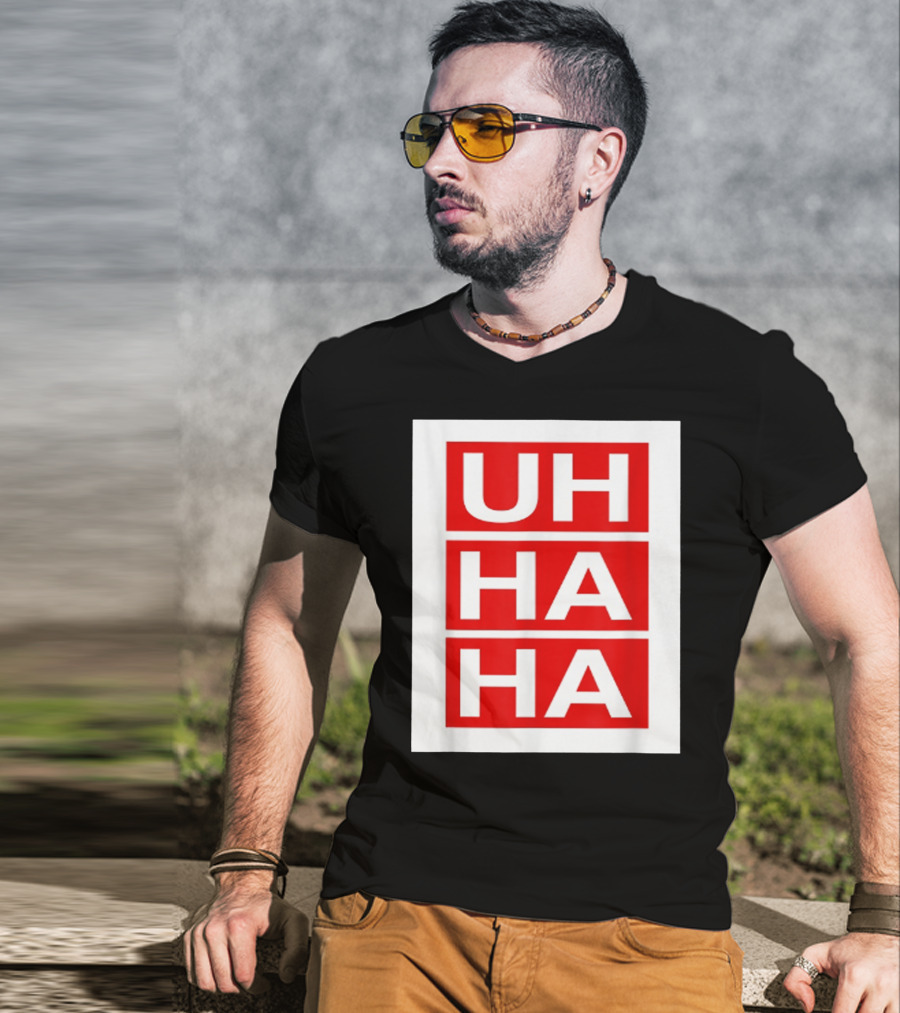 UH HA HA Graphic On Red Blocks T-Shirt