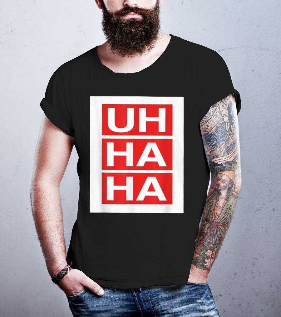 UH HA HA Graphic On Red Blocks T-Shirt