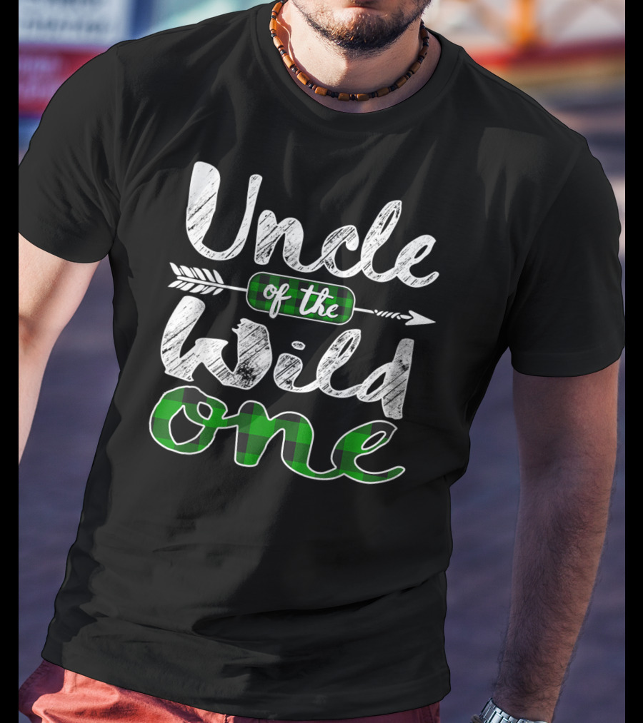 Uncle Of The Wild One Irish Green Plaid Arrow T-Shirt