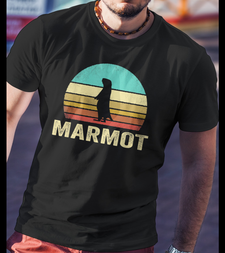 Retro Marmot Silhouette Sunset Stripes T-Shirt
