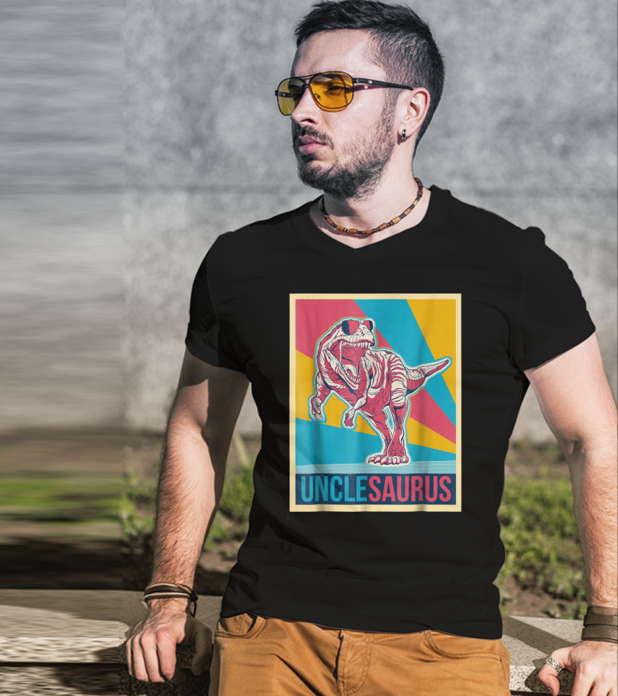 Unclesaurus Retro T-Rex Dinosaur Sunglasses Multicolor T-Shirt