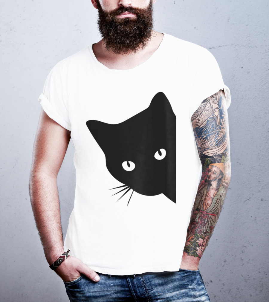 Cat Lover Ladies Spy Cat Hidden Peeking Cat T-Shirt
