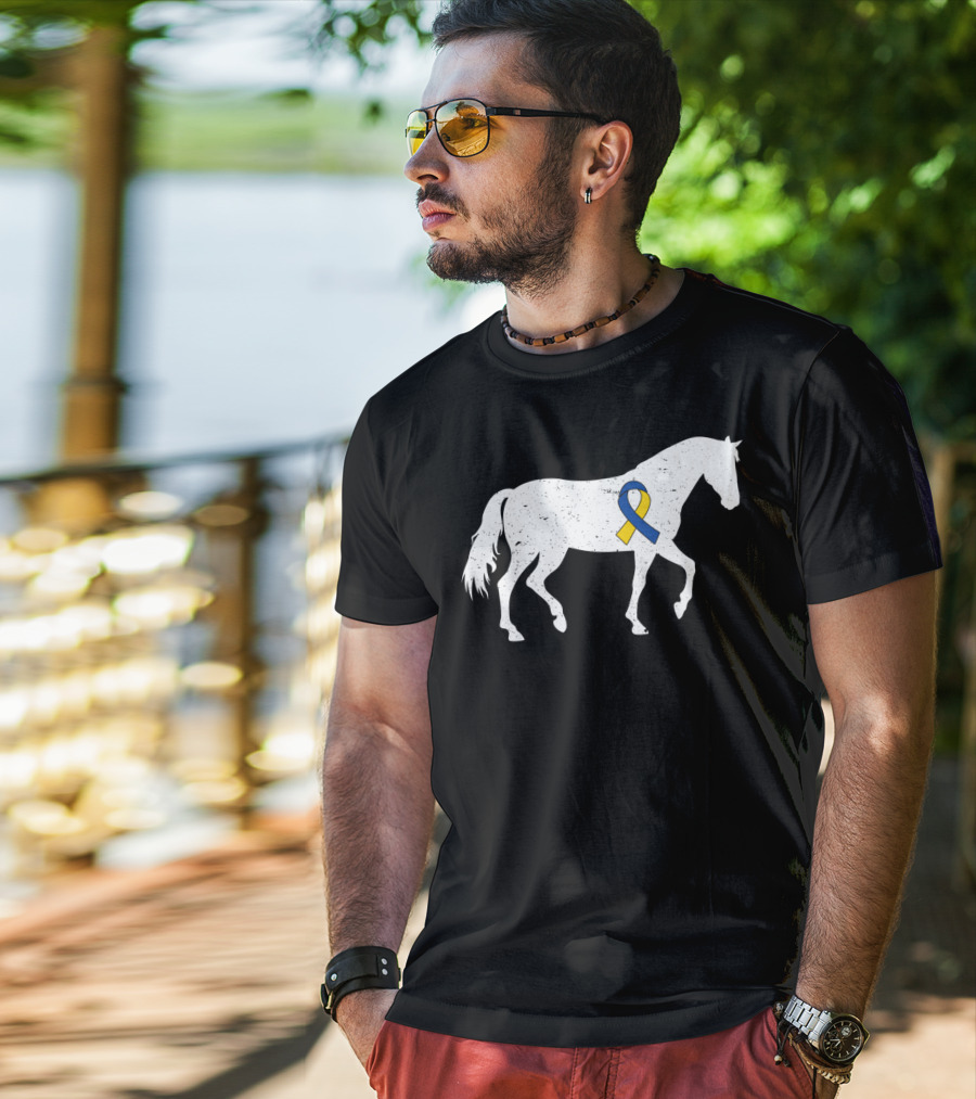 Horse Down Syndrome Awareness Blue Yellow T-Shirt
