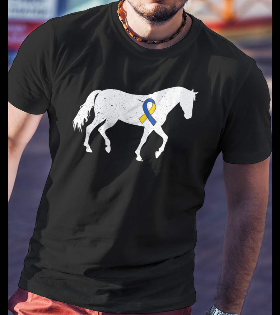 Horse Down Syndrome Awareness Blue Yellow T-Shirt
