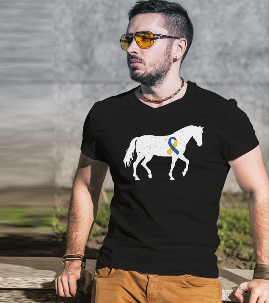 Horse Down Syndrome Awareness Blue Yellow T-Shirt