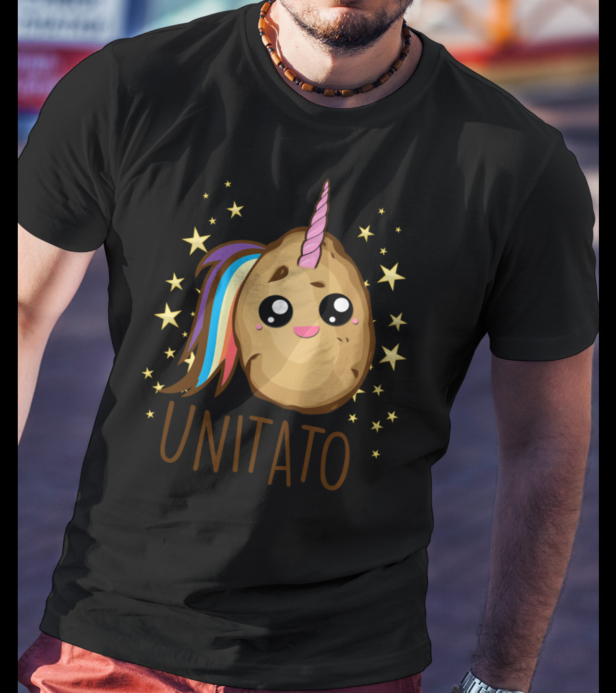 Funny Potato Unicorn UNITATO Cute Starry Rainbow Horn T-Shirt