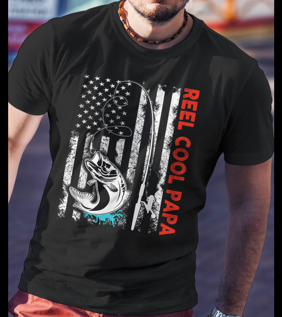 Reel Cool Papa American Flag Fishing Family Fun T-Shirt