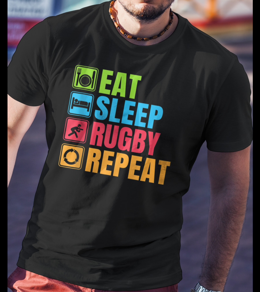 Eat Sleep Rugby Repeat Funny Rugby T-Shirt