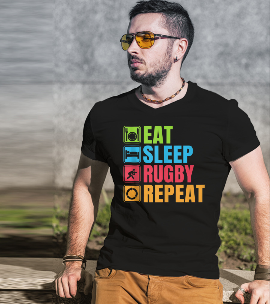 Eat Sleep Rugby Repeat Funny Rugby T-Shirt