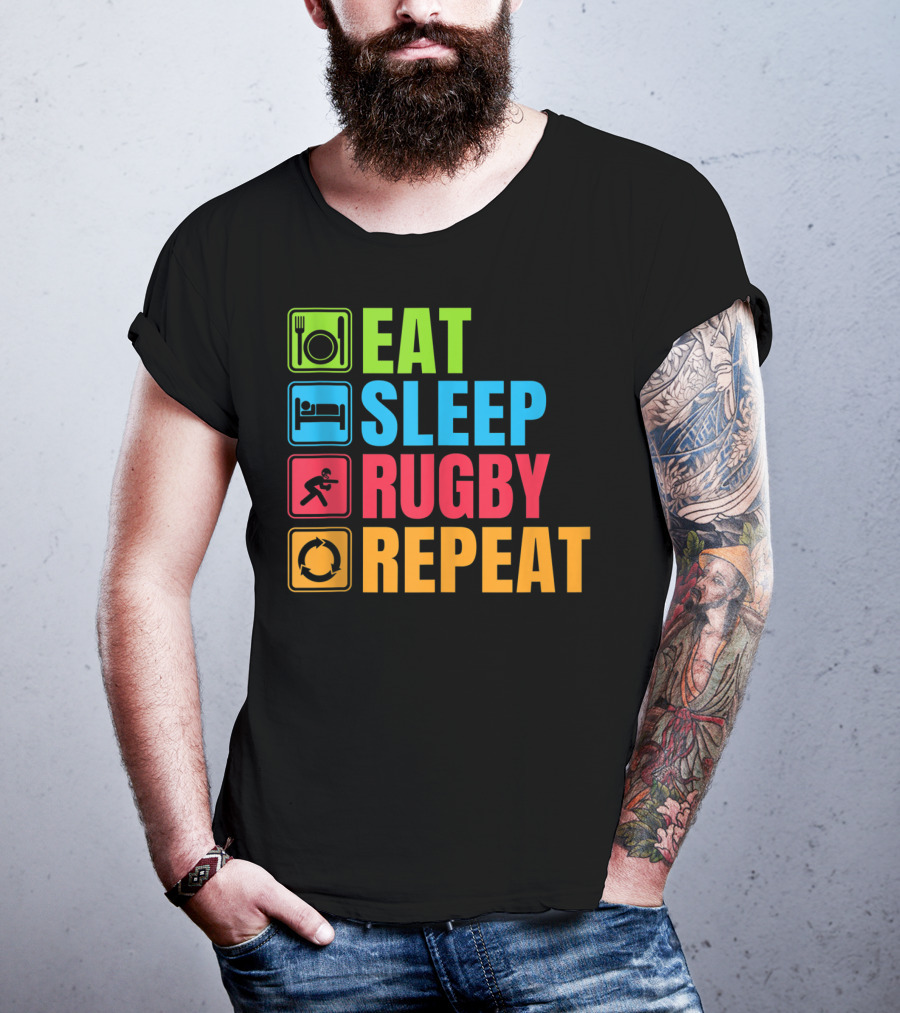 Eat Sleep Rugby Repeat Funny Rugby T-Shirt