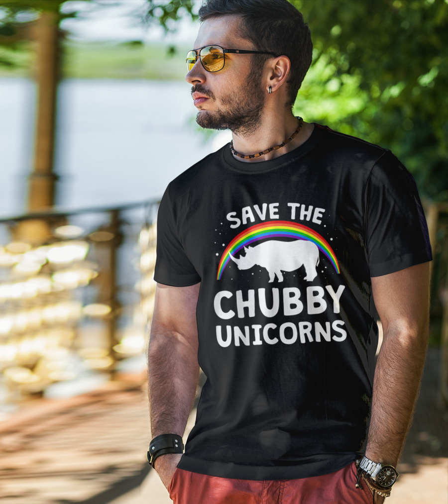 Save The Chubby Unicorns Rhino With Rainbow Love T-Shirt