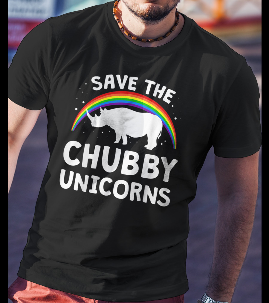 Save The Chubby Unicorns Rhino With Rainbow Love T-Shirt