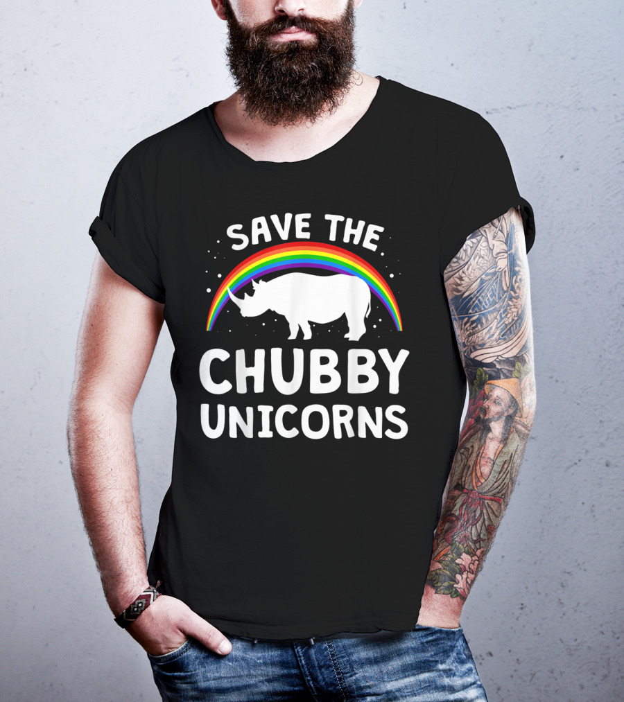 Save The Chubby Unicorns Rhino With Rainbow Love T-Shirt