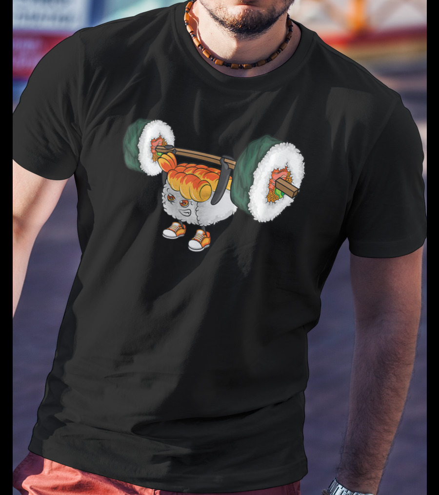 Funny Sushi Roll Weightlifting Gym Japanese Food Humor T-Shirt