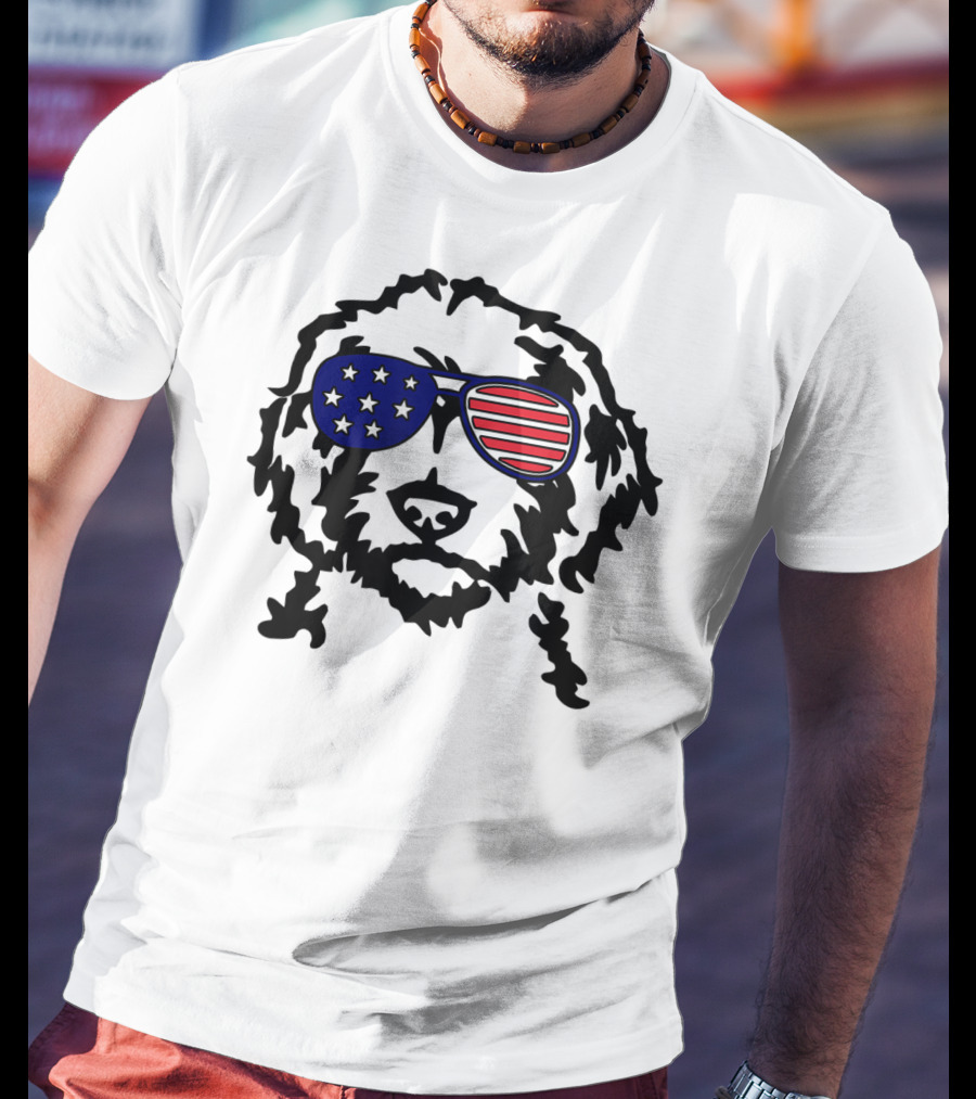 Golden Doodle Patriotic Sunglasses American Flag T-Shirt
