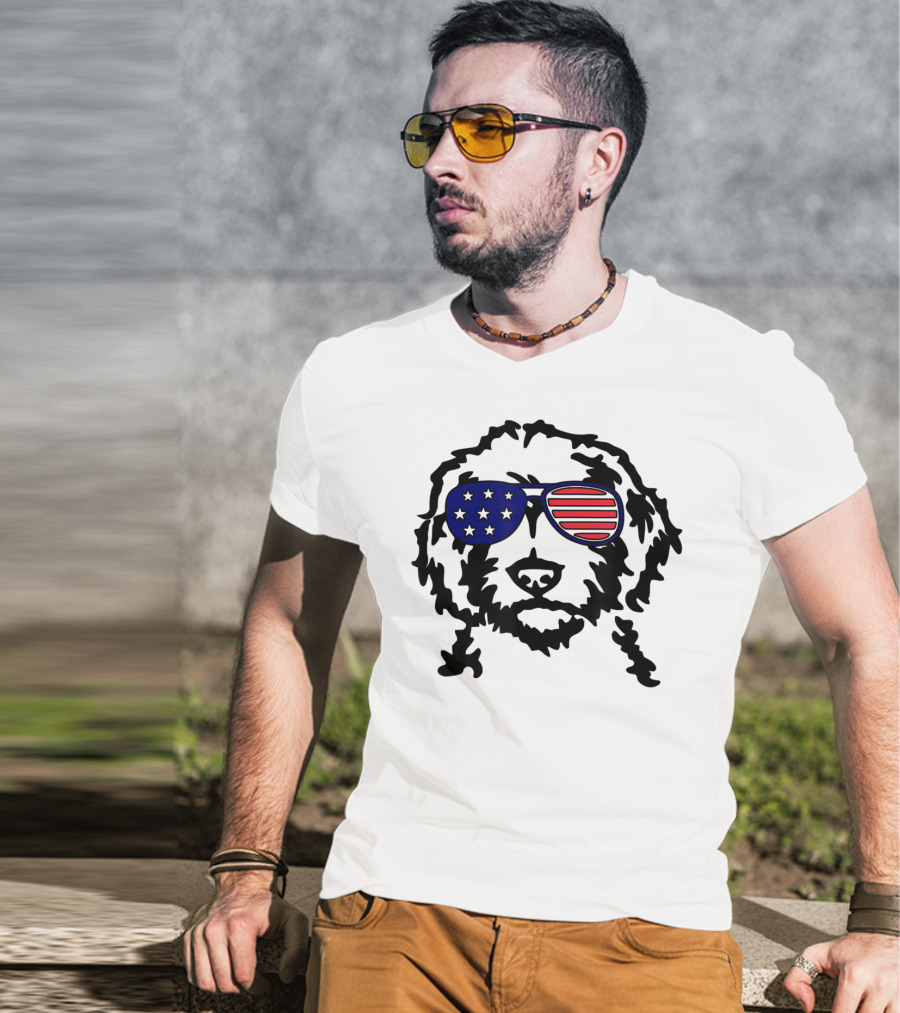 Golden Doodle Patriotic Sunglasses American Flag T-Shirt