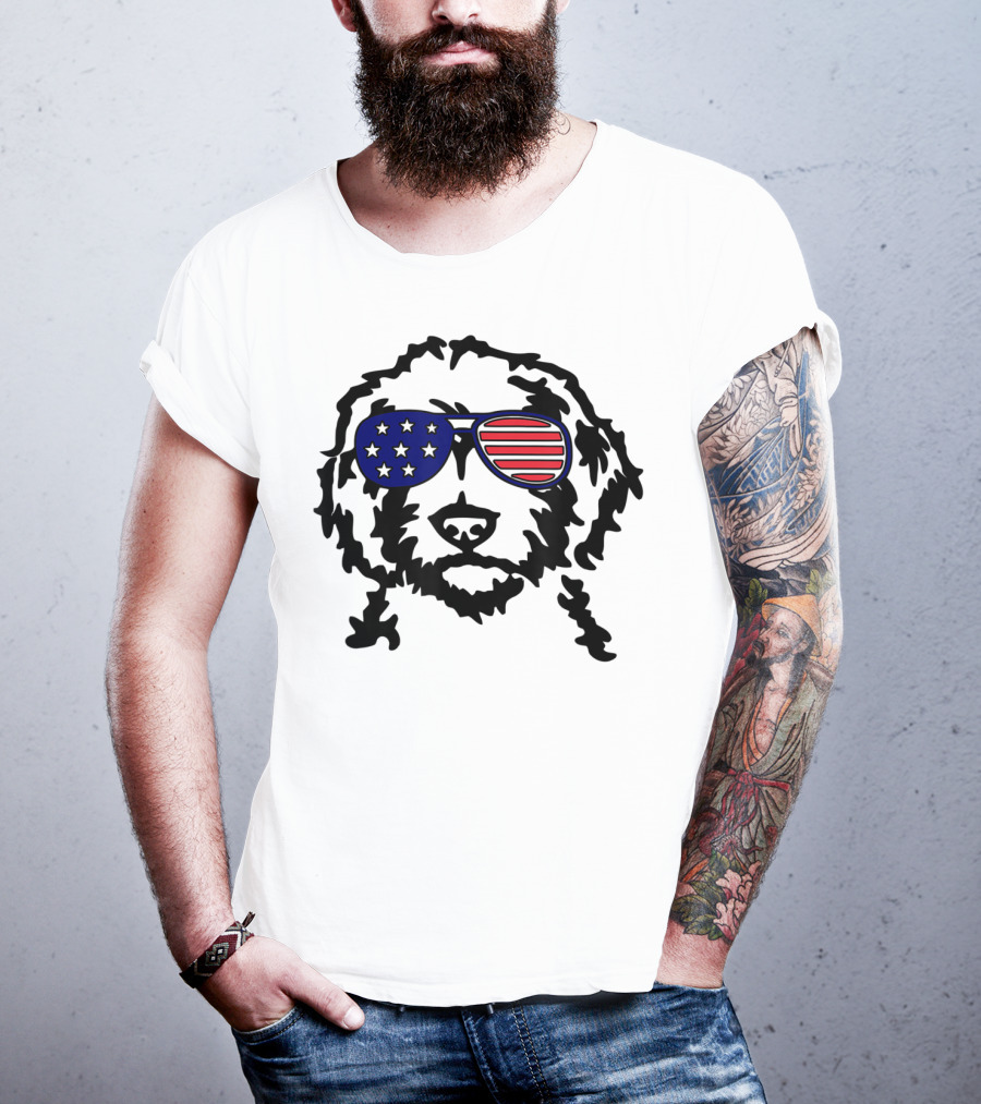 Golden Doodle Patriotic Sunglasses American Flag T-Shirt