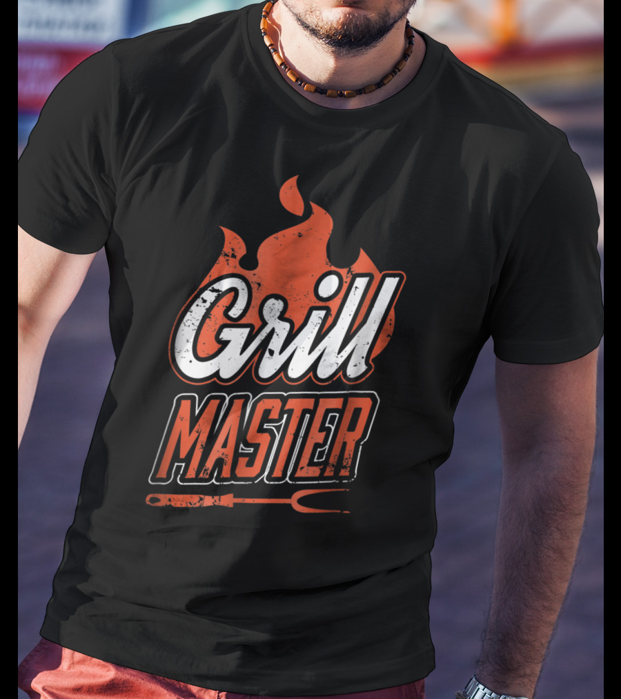 Grill Master BBQ Chef Cook Dad Flame Fork T-Shirt