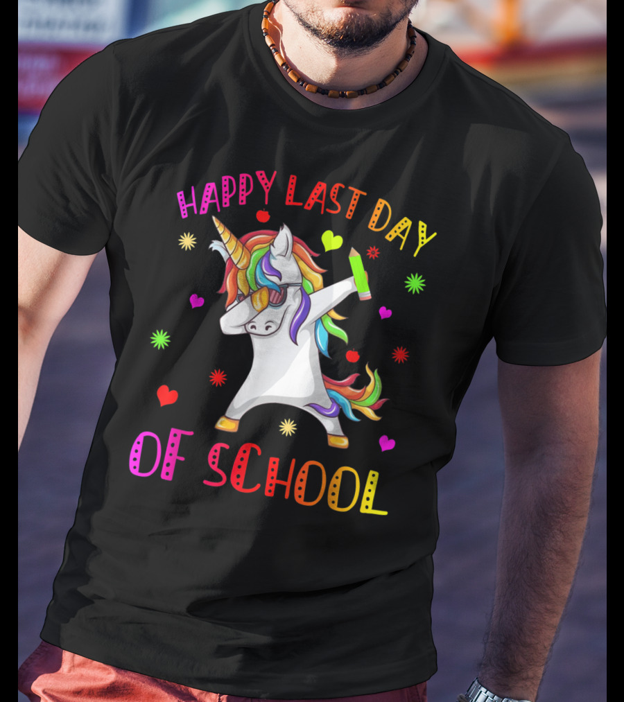 Happy Last Day Of School Unicorn Dabbing Teacher Stu T-Shirt