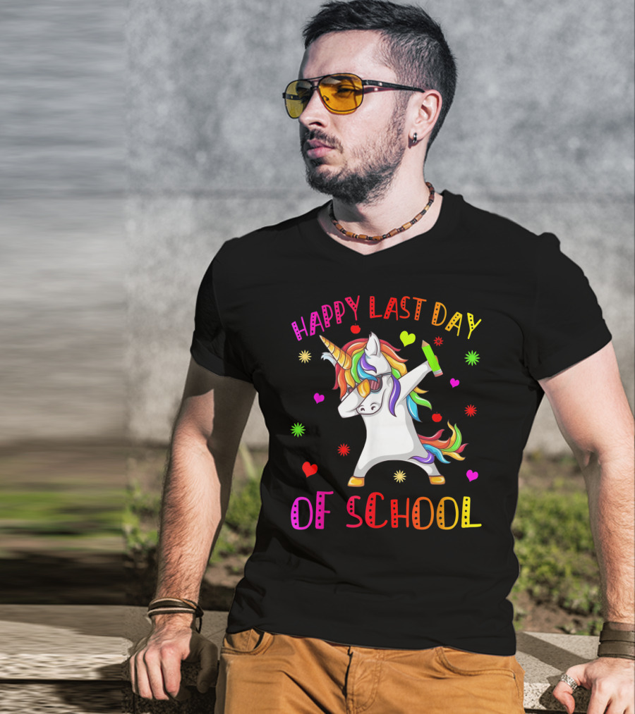 Happy Last Day Of School Unicorn Dabbing Teacher Stu T-Shirt